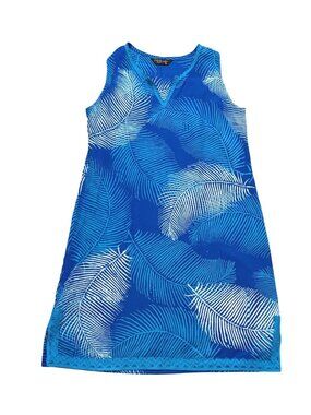 Caribelle Batik Women's Shift Dress Tropical Beach Summer Chic Blue Crochet Trim
